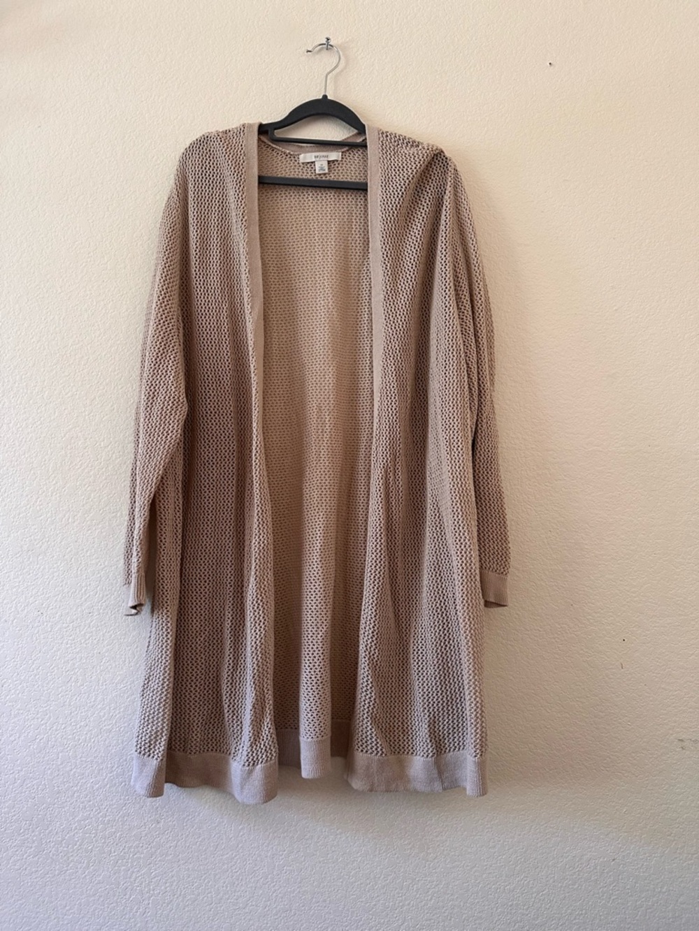 Lightweight Open-Front Tan Knit Cardigan Sweater